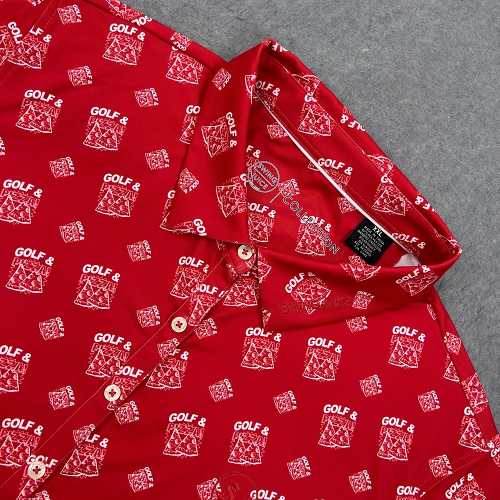 Swing Juice Polo Mens XXL Red Golf‎ Pizza AOP Bamboo Outdoor Performance Shirt